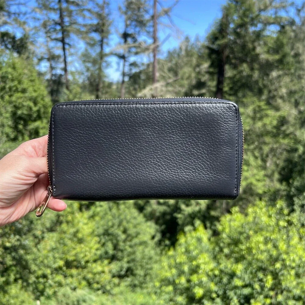 COACH Long Zip-Around Wallet Navy Blue Pebble Leather Silver Hardware AUTHENTIC